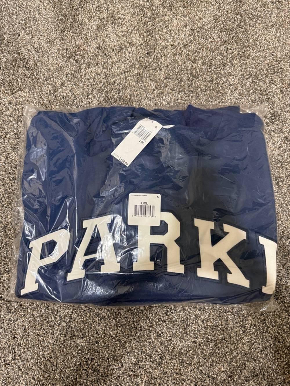 New PARKE Denim White Varsity Mock Neck Sweatshirt